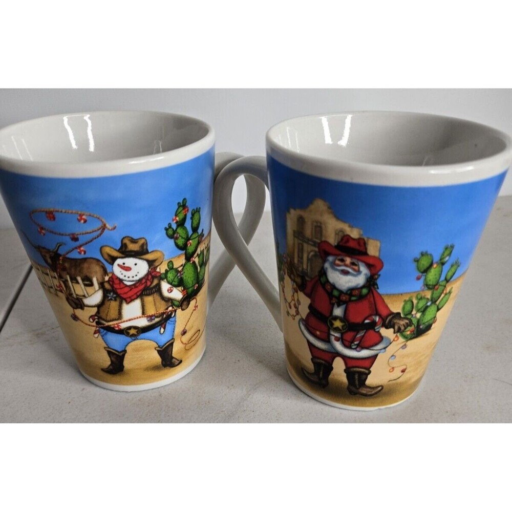 Fun Cowboy Santa Christmas Mugs - set of 2